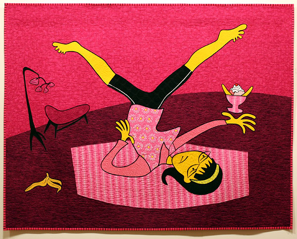 Yoga 101: The Banana Split Pose, art quilt by Pam RuBert