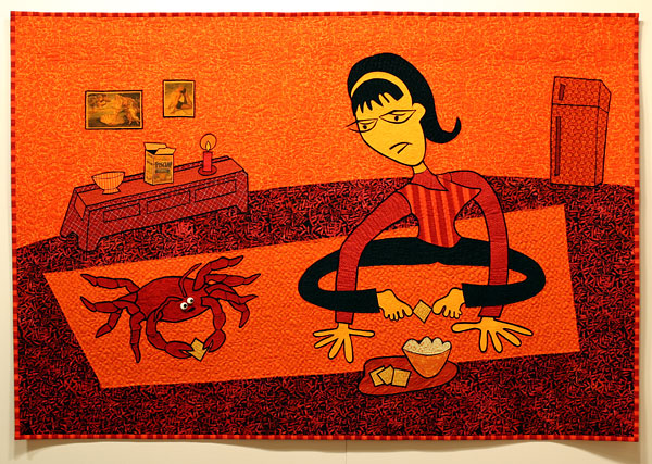 Yoga 101: The Crab Dip Pose - art quilt by Pam RuBert