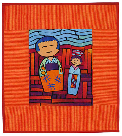 Two Kokeshi - art quilt by Pam RuBert