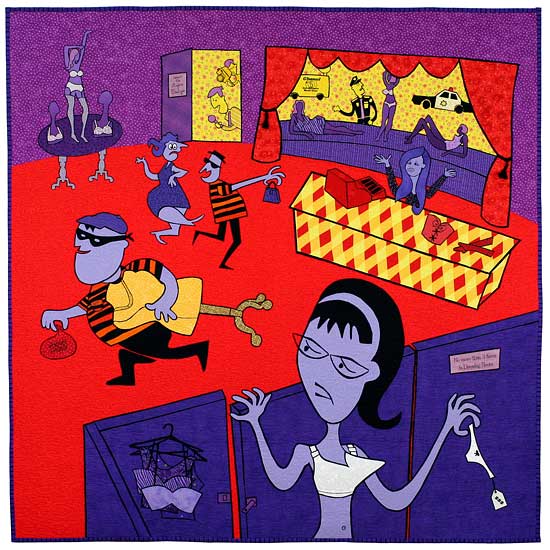 Robbery at the Lingerie Boutique  - art quilt by Pam RuBert
